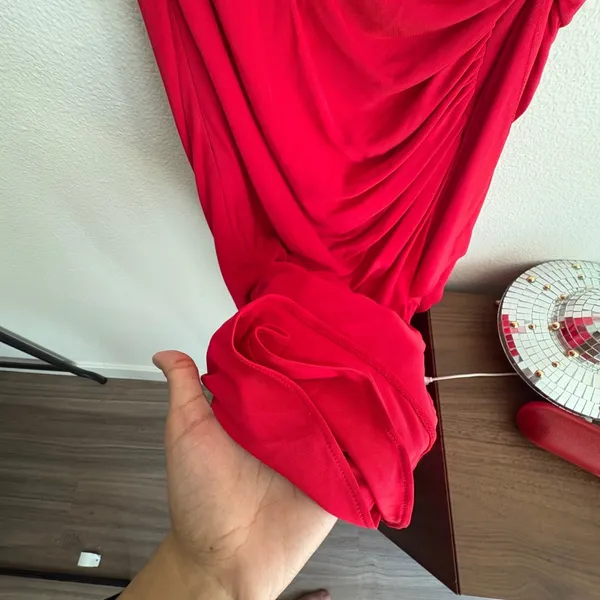 Karen Millen Red‎ Pintuck Draped Ruched Cocktail Dress DN035 S12S US 4 EU 36 - Image 4