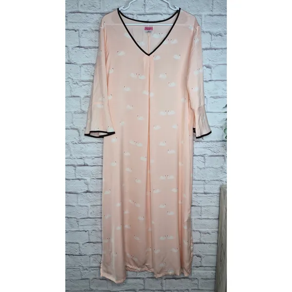 Kate Spade New York Swan Print Caftan Maxi Dress Lounge Nightgown Pink L/XL - Image 2