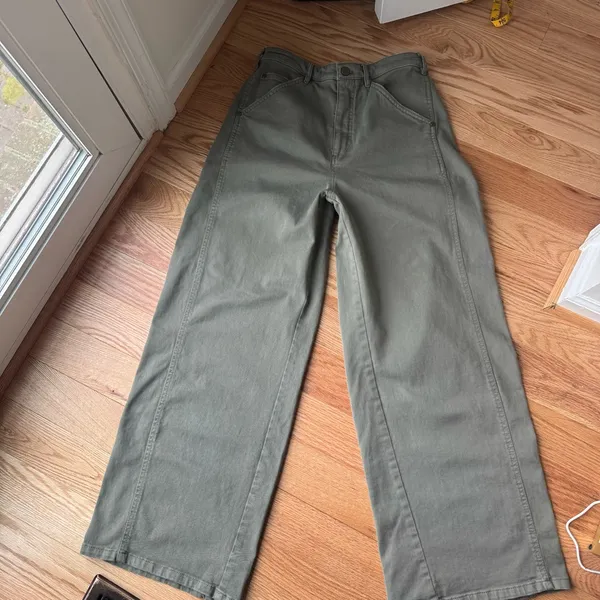 Pilcro Breaker Wide Leg Cotton Pants Olive Green Elastic Waist - Size Small - Image 5