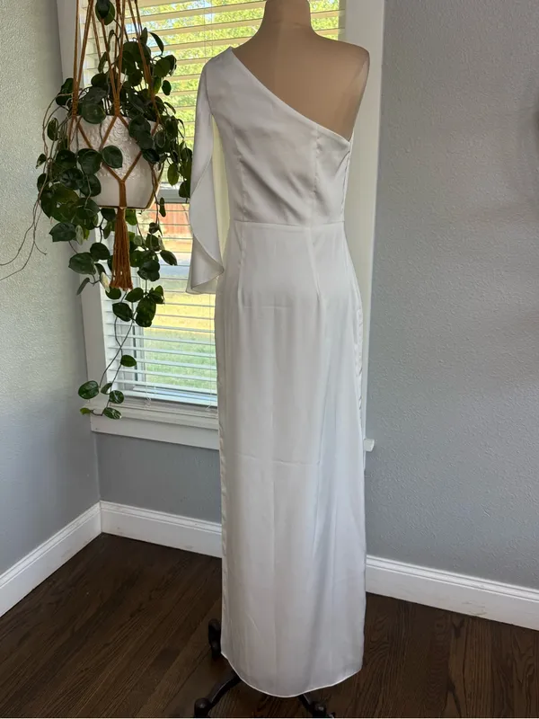 NWT Birdy Grey Christine One Sleeve Matte Satin White Gown Size Small - Image 6