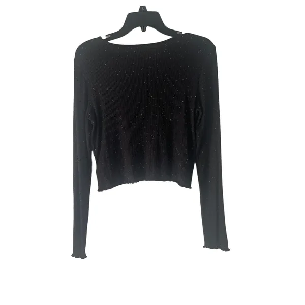 American Eagle Women's Size Large Black‎ Speckled Lettuce Edge Cropped Top - Image 7