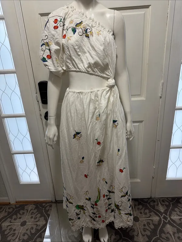FARM RIO Pitanga Embroidery One Shoulder Cut Out Maxi Dress Size S- $325 MSRP - Image 3