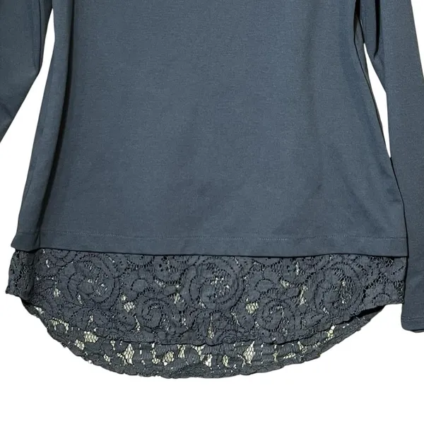 Ann Taylor Shirt Womens Medium Blue Lace Hem Boat Neck Tunic Long Sleeve Top - Image 9