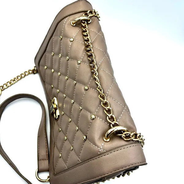 Badgley Mischka Quilted Crossbody Bag Women‎ Small Taupe Gold Studded Glam Purse - Image 7
