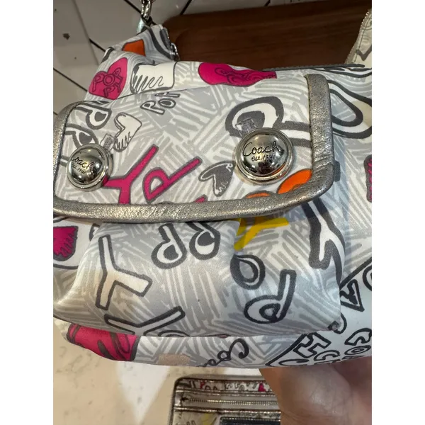 Coach Poppy graffiti heart print hobo bag & Wallet pink orange accents Y2K - Image 11