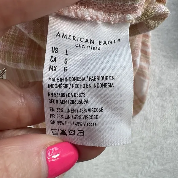 American Eagle Sz L Shirt Oversized Linen Plaid Button Up Boho Relaxed Fit Top - Image 8