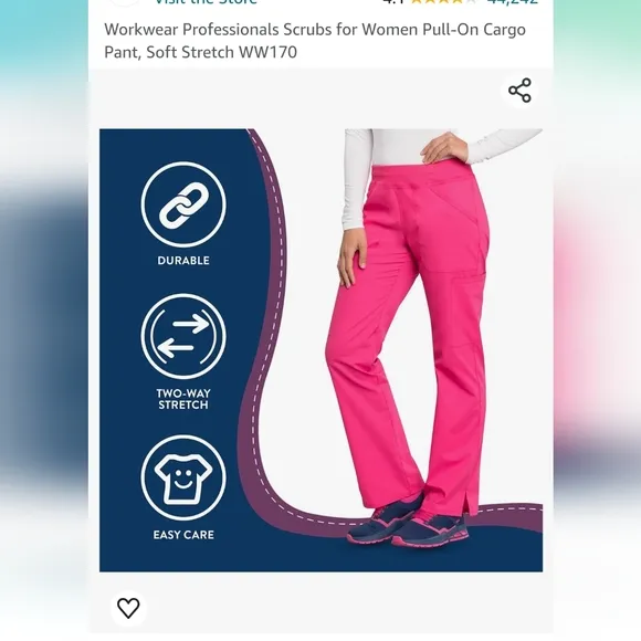 Cherokee Workwear pink Professional scrubs pull on cargo soft stretch Xs tall - Image 2
