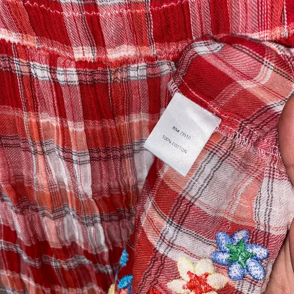 Sister Mary Red Plaid Floral Embroidered Sleeveless Top Women's Size Small - Image 6