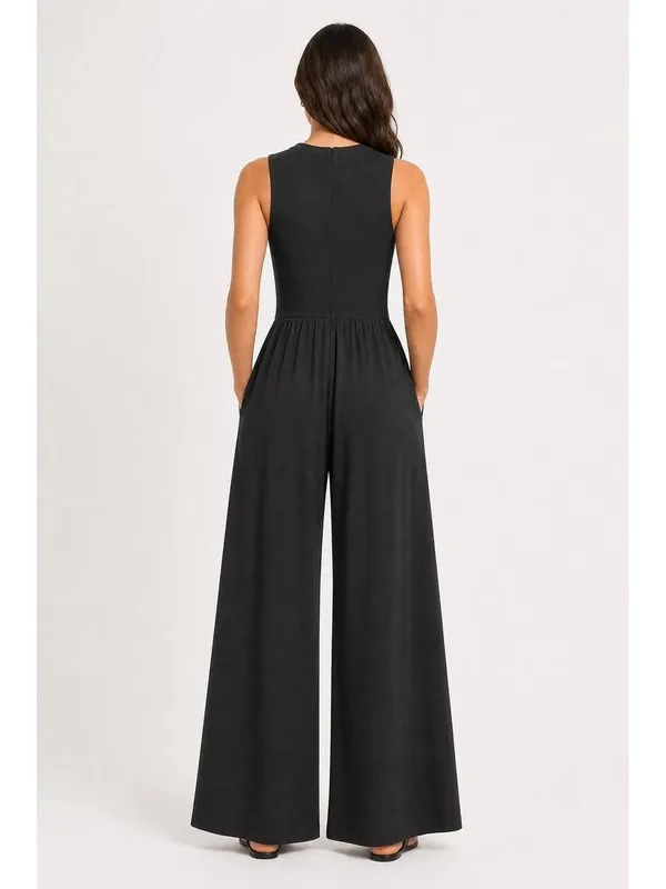 Cider Solid Sleeveless Wide Leg Jumpsuit - Image 9