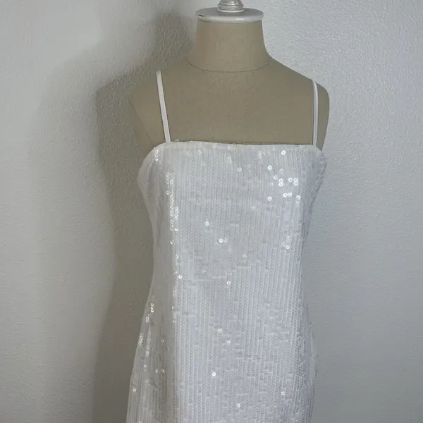 12th Tribe M Womens White Sequin Mini Dress Adjustable Straps Slip Lined Sexy EU - Image 4