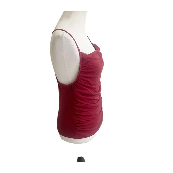 Anthropologie Tank Top Women's Medium Maroon Ruched Racerback Romantic Party - Image 4