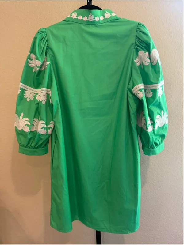 Entro 3/4 Sleeve Embroidered Mini Dress in Green Size S - Image 3