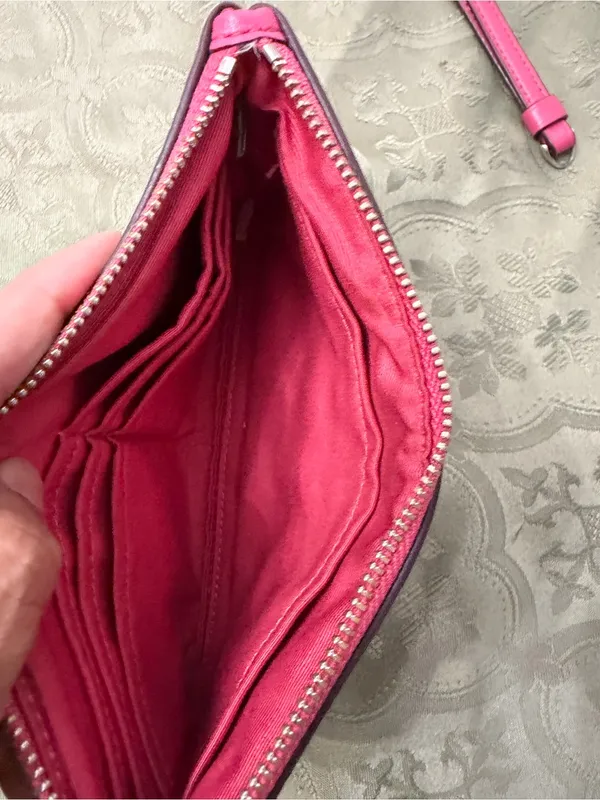 Coach Brown Signature Wristlet with Pink Trim - Image 3