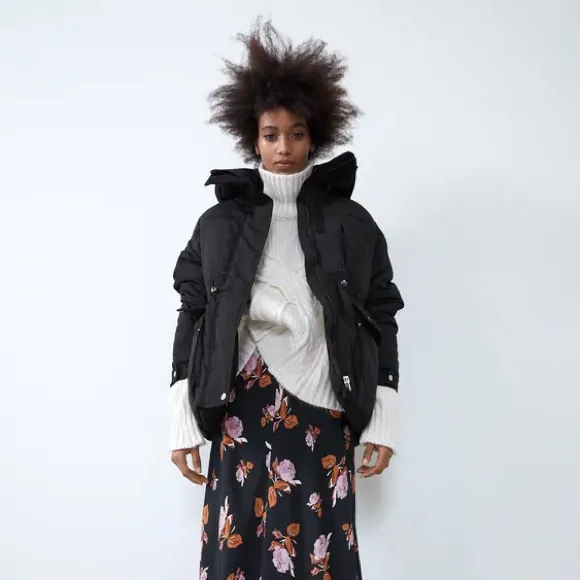 Black Zara hooded puffer jacket Size XS - Image 2