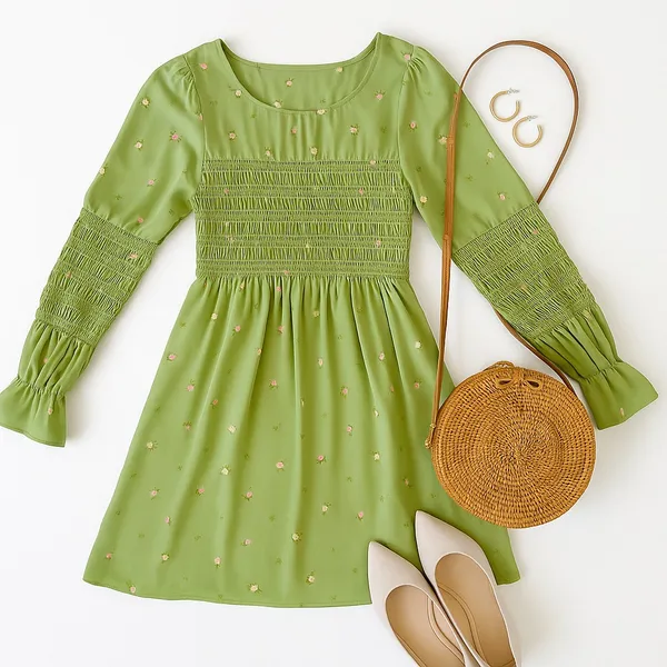 Urban Outfitters Mabel Smocked Floral Mini Dress Green Cottagecore Womens Large - Image 12