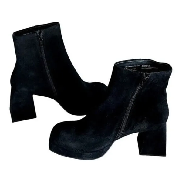 STEVE MADDEN Treasure Black Suede Platform Square Toe &  Heel Booties Size 9.5 - Image 3