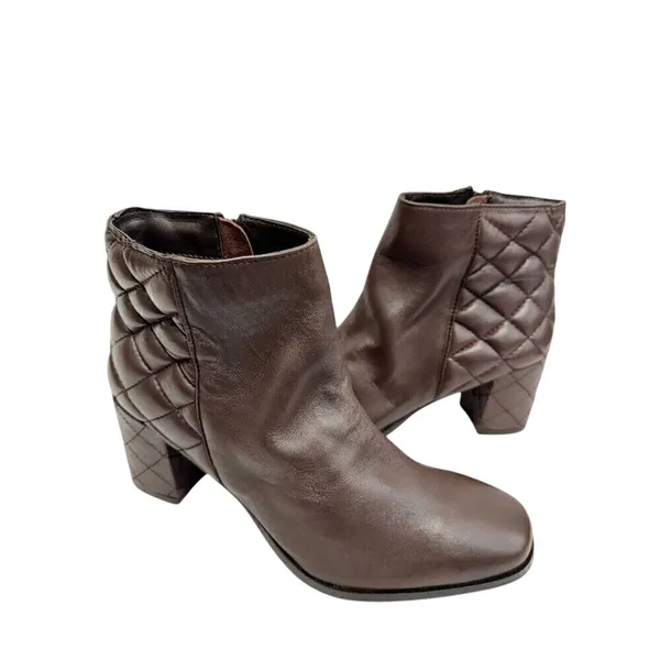 Seychelles Brown Leather Quilted Block Heel Ankle Boots Booties Size 9‎ - Image 4