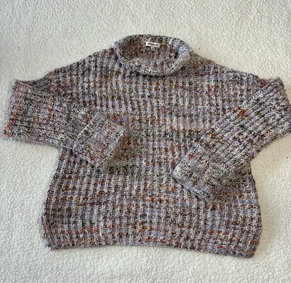 Madewell Rayner Chunky Marled Orchid Mock Neck Cable Knit Winter Sweater Size XS - Image 2