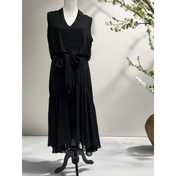 Just Tylor Women's Size(10)‎ Dress High Low Midi Chiffon Black with Bow - Image 2