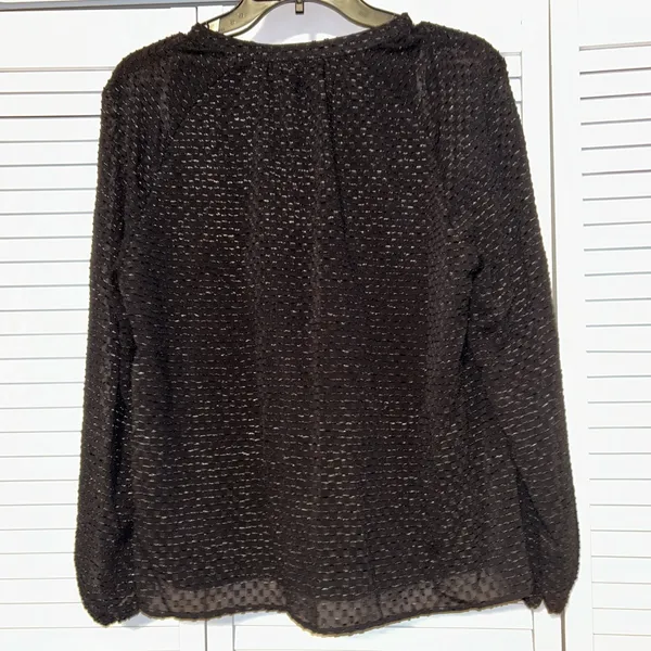 Nanette Lepore Women's Ruffle Front Top Blouse Long Sleeve Shimmer Size M Black‎ - Image 3