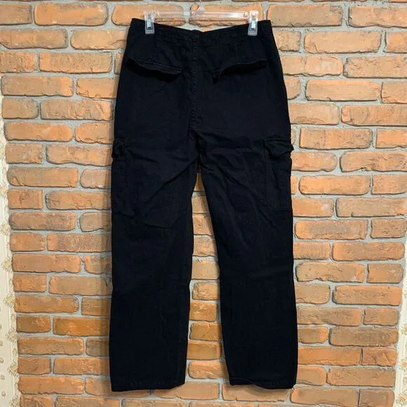 Zara Womens‎ 8 Black Wide Leg Cargo Pants Utility Pocket Workwear Y2K - Image 4