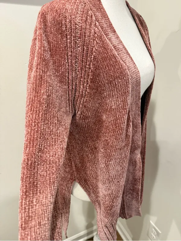 LOFT Plush Open-Front Chenille Cardigan in Dusty Rose - Image 3