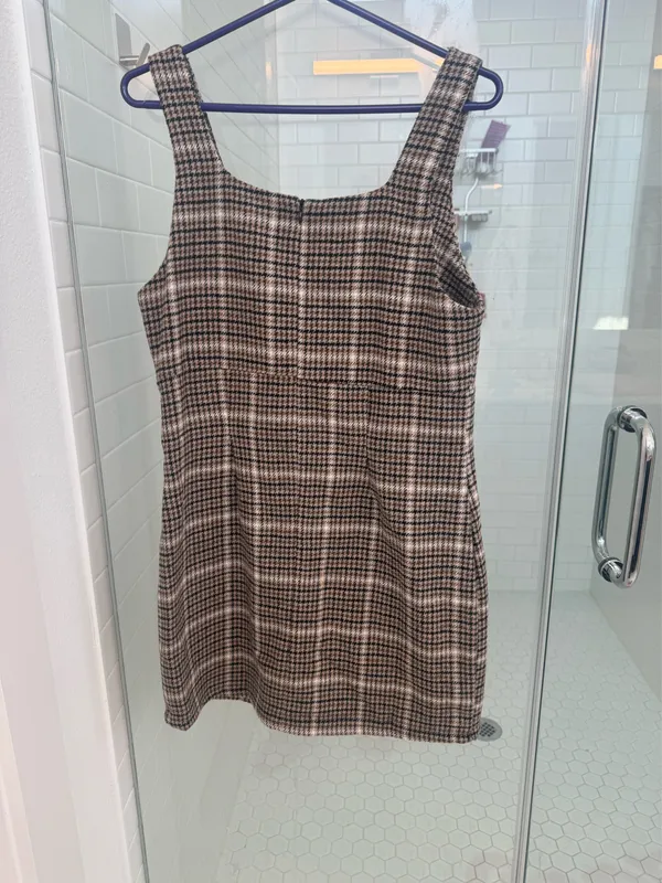 Sadie and Sage Tan Plaid Mini Dress - Image 2
