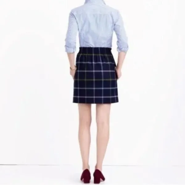 J. Crew Navy Blue Wool Sidewalk‎ Plaid Elastic Waist Skirt 2 - Image 2