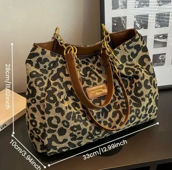 Leopard Print Tote Bag with Brown Accents - Image 5