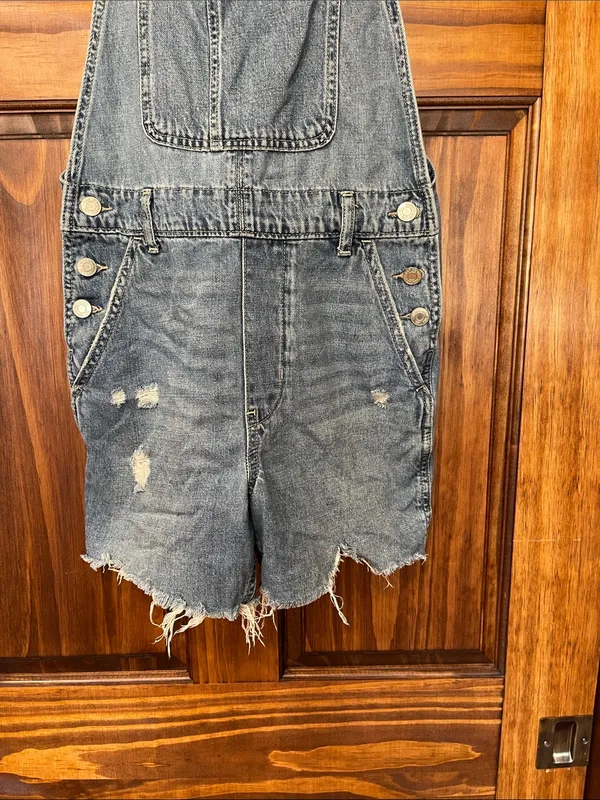 GAP womens Distressed Denim Short Overalls - Blue size XS - Image 2