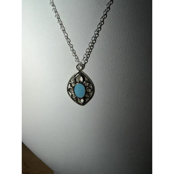 Turquoise Marquise Blue Sterling Silver Necklace 925 Cowgirl Western Dainty - Image 5