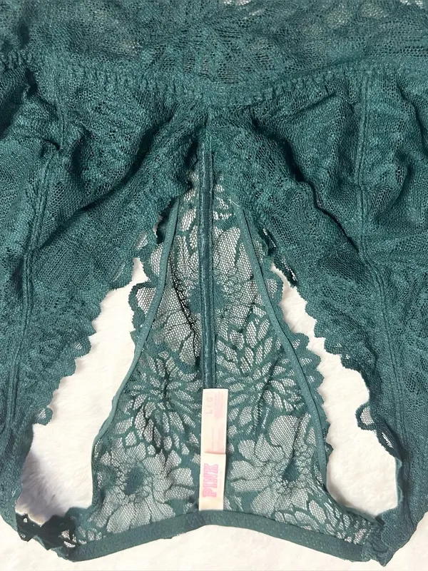 VS PINK Dark Green Lace Racerback Bralette Wireless Comfort Bra Size Large - Image 8