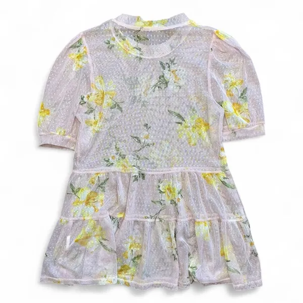 Meraki Mesh Tiered Tunic Top Women’s M Blush Pink Floral Puff Sleeve Cottagecore - Image 8