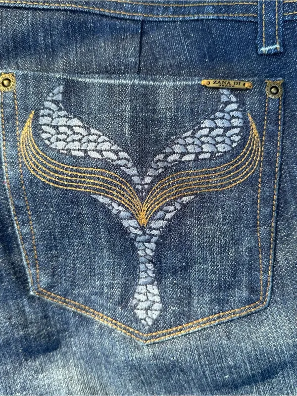 Zana Di Vintage Y2K Dark Wash Flare Jeans - Embroidered Pockets - Size 11 - Image 2