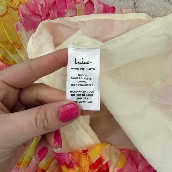 Lulus Nessa Yellow and Pink Abstract Plisse Tiered Midi Dress size XL NWT Beach - Image 10
