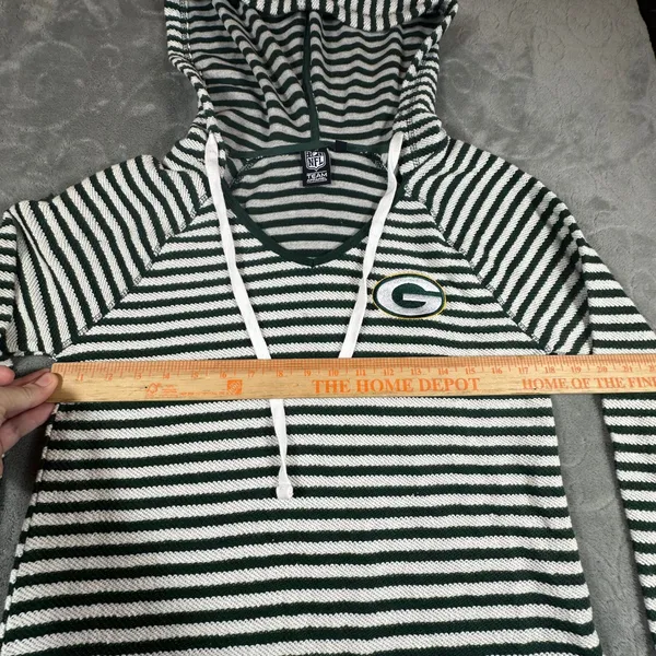 NFL Team Apparel Green Bay Packers Striped V-Neck Hoodie Women Small Football - Image 9