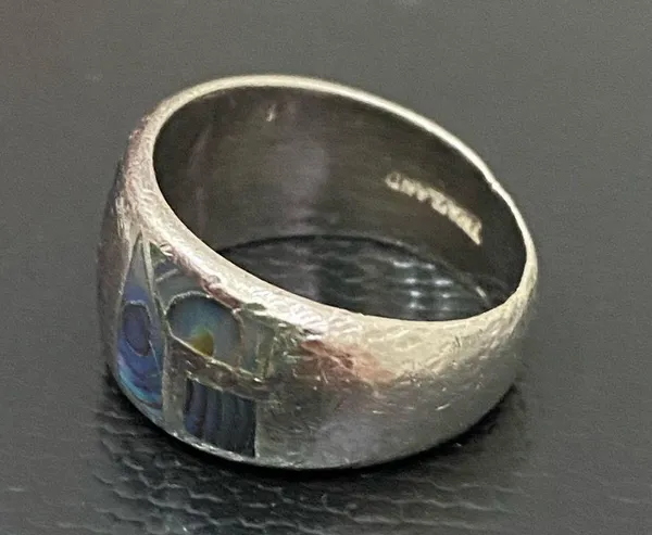Vintage NE 925 Signed Sterling Silver Abalone Inlay Ring Band Size 6.5 5.9g - Image 4