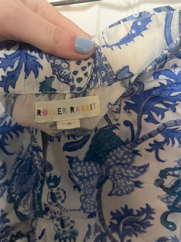 Roller Rabbit Leaf Print Lounge Pajama Short Blue/White Size Medium - Image 2