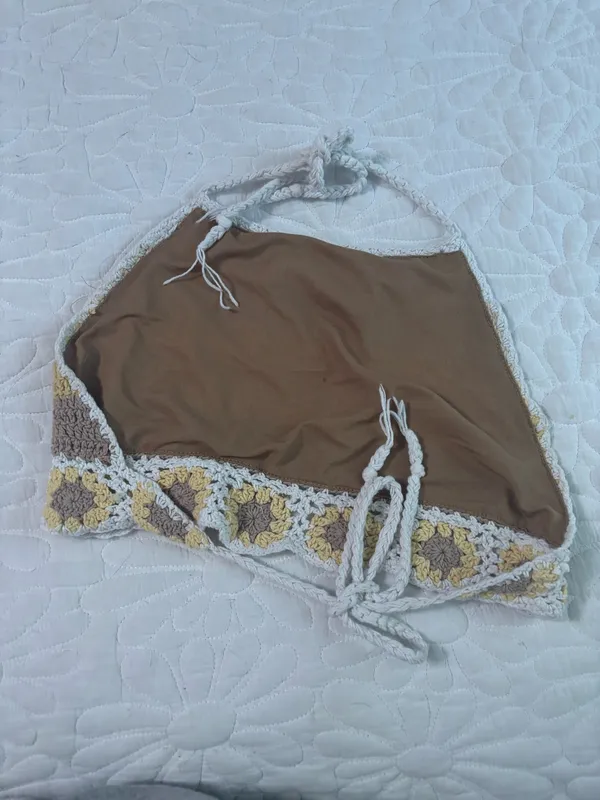 Knit floral Halter top cropped Yellow - Image 2