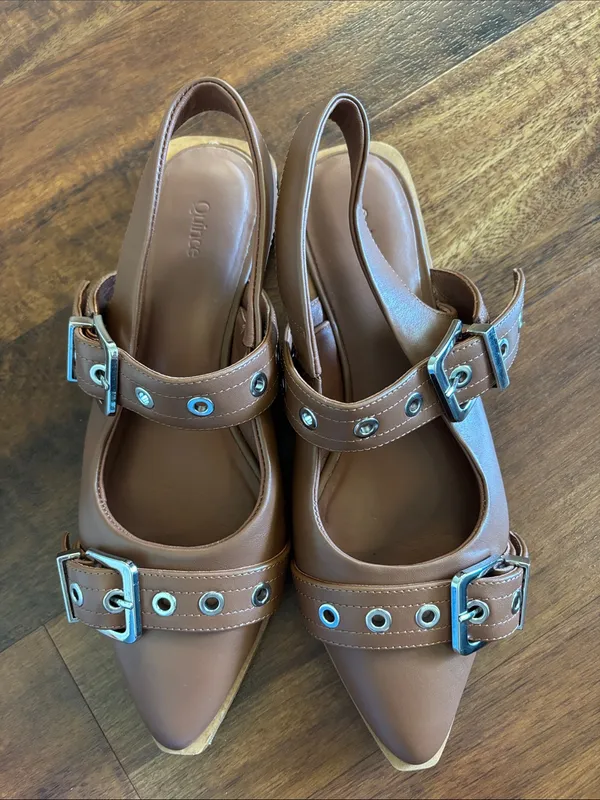 QUINCE Italian Leather Bold Buckle Slingback Flat - Image 6