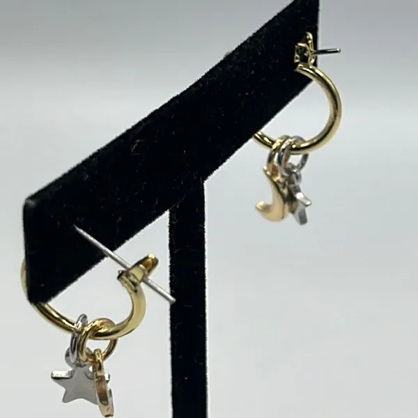 1/2” Gold Tone Hoops with Mixed Tone Star and Moon (silver stars/gold moons) - Image 3