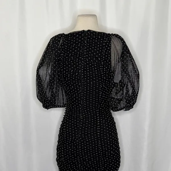 ZARA Chiffon Black Polka Dot Ruched Mini Dress Black Gray Party Blogger‎ Small - Image 10
