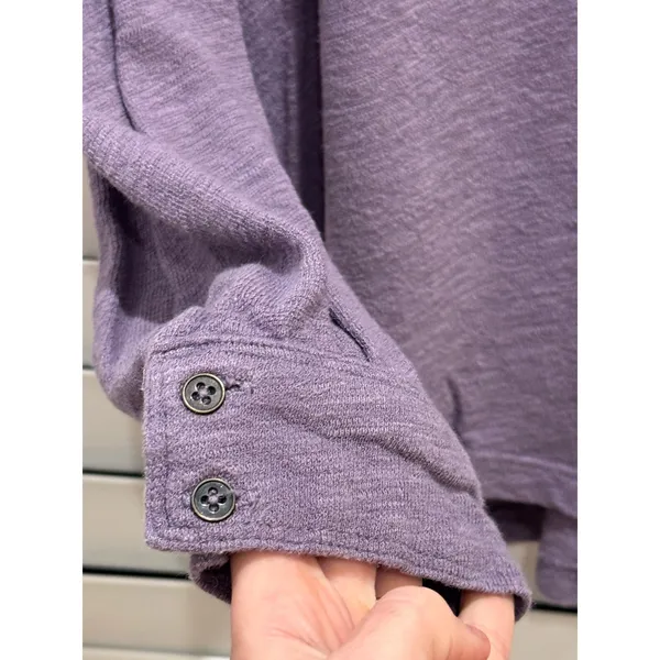 Pilcro Anthropologie Ruffle Henley Top Sz S Purple Slub Knit Long Sleeve Boho - Image 3