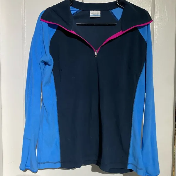 Women’s XL Columbia Fleece pull over. Navy and blue. Front partial zipper. - Image 2