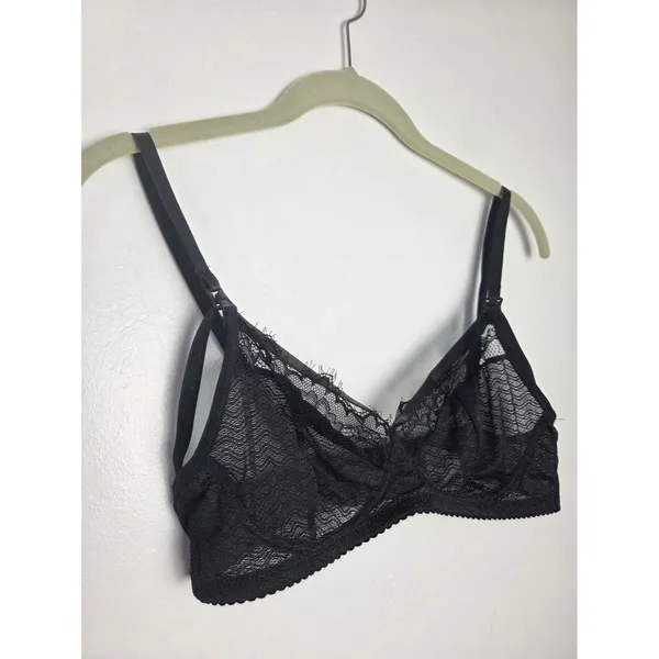 Black Lace Sheer Nursing Bra Wireless Strappy Breastfeeding Small Chest 34B - Image 2