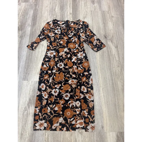 For Love & Lemons Floret Print Midi Dress Black Floral Silk Blend Slit Medium - Image 5