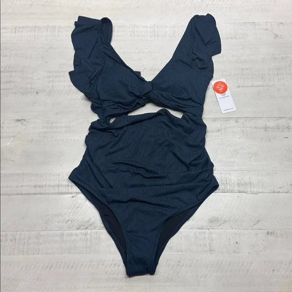 Charmo pregnancy swimsuit Ruched Twist Cutout Front Back Tie Maternity swimwear - Image 3