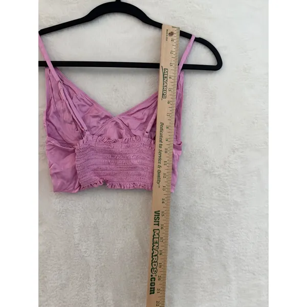 Aerie Pink Satin Smocked Back Crop Top Womens Size M V-Neck Bralette Cami - Image 7