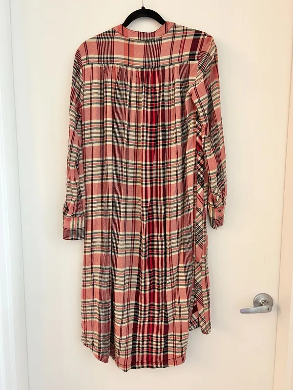 Free People Loralei Plaid Shirt Dress Tunic Red Pink Western Festive Size XS - Image 10