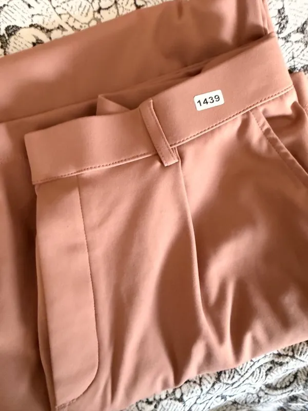 Wide-Leg Camel Trousers Womens Size L High Waist Polyester Blend Dress Pants New - Image 2